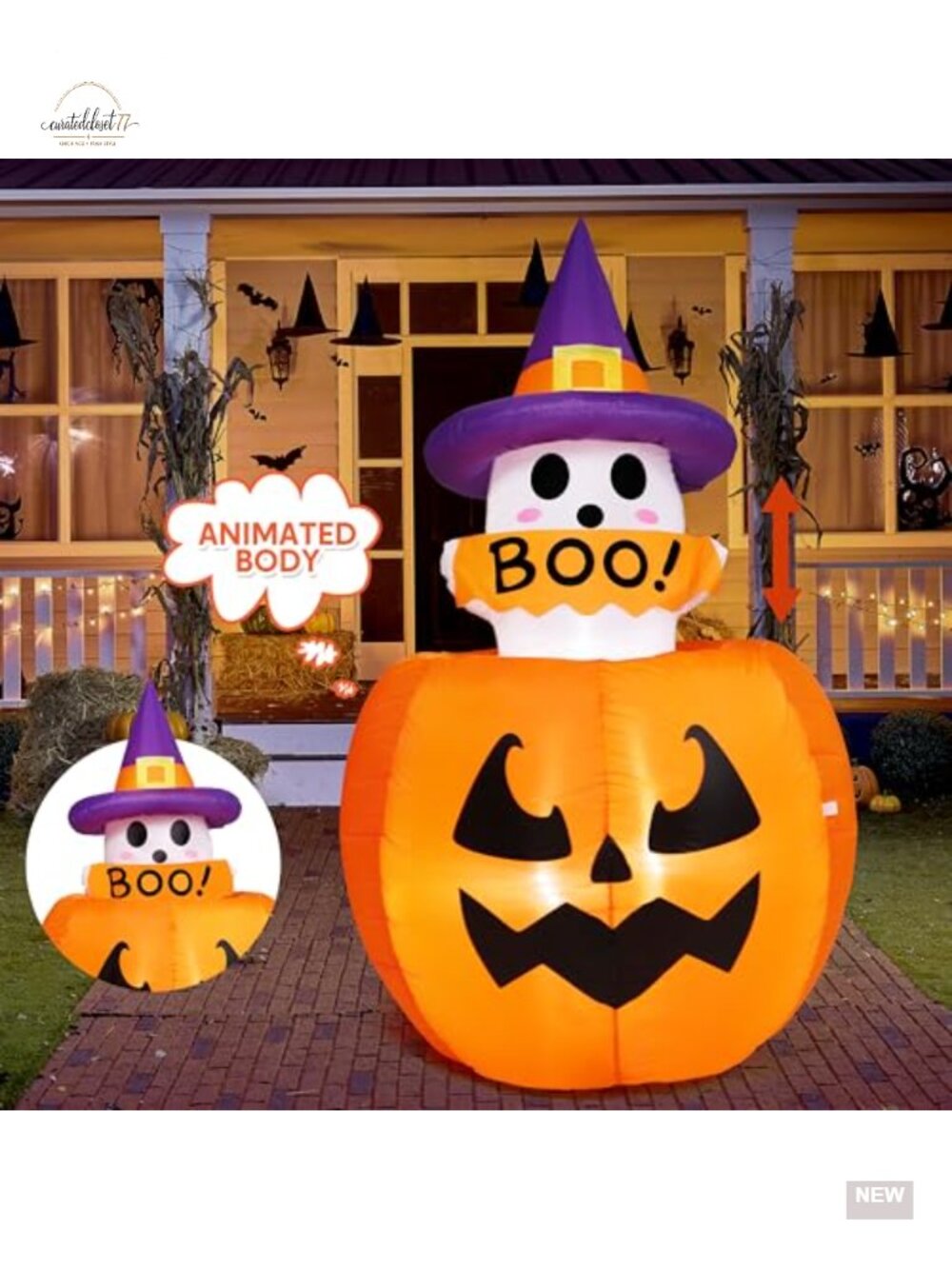 5ft Halloween Animated Inflatable Ghost Pumpkin with LEDs Outdoor Yard